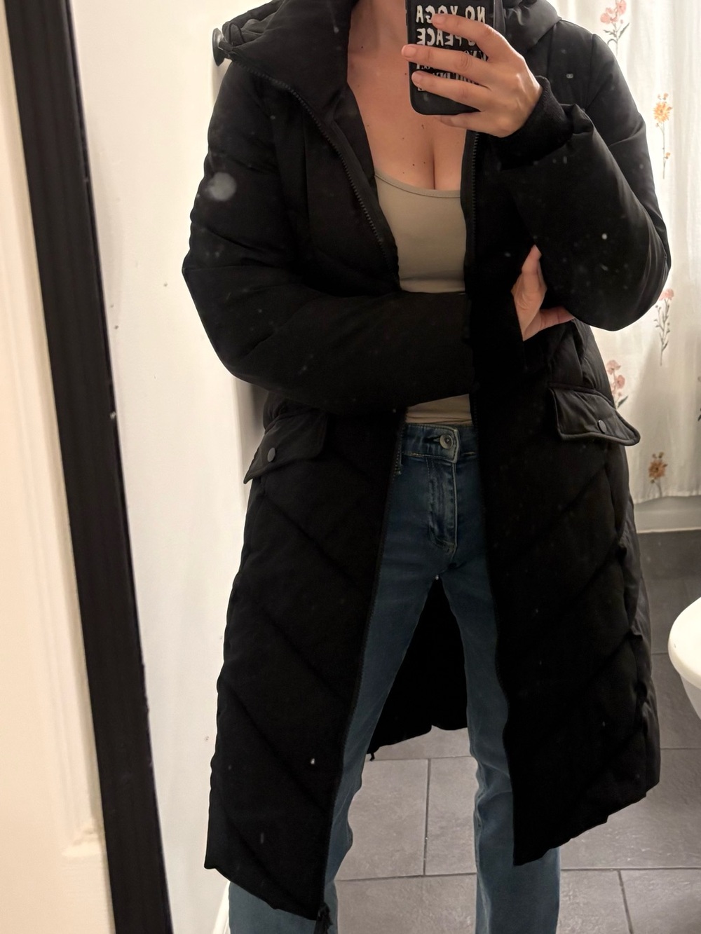 Bernardo Black Long Hooded Puffer Coat